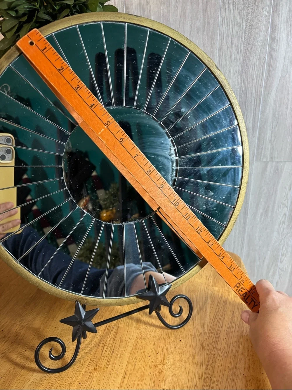 Modern Round Segmented Sunburst Wall Mirror with Gold Tone Frame